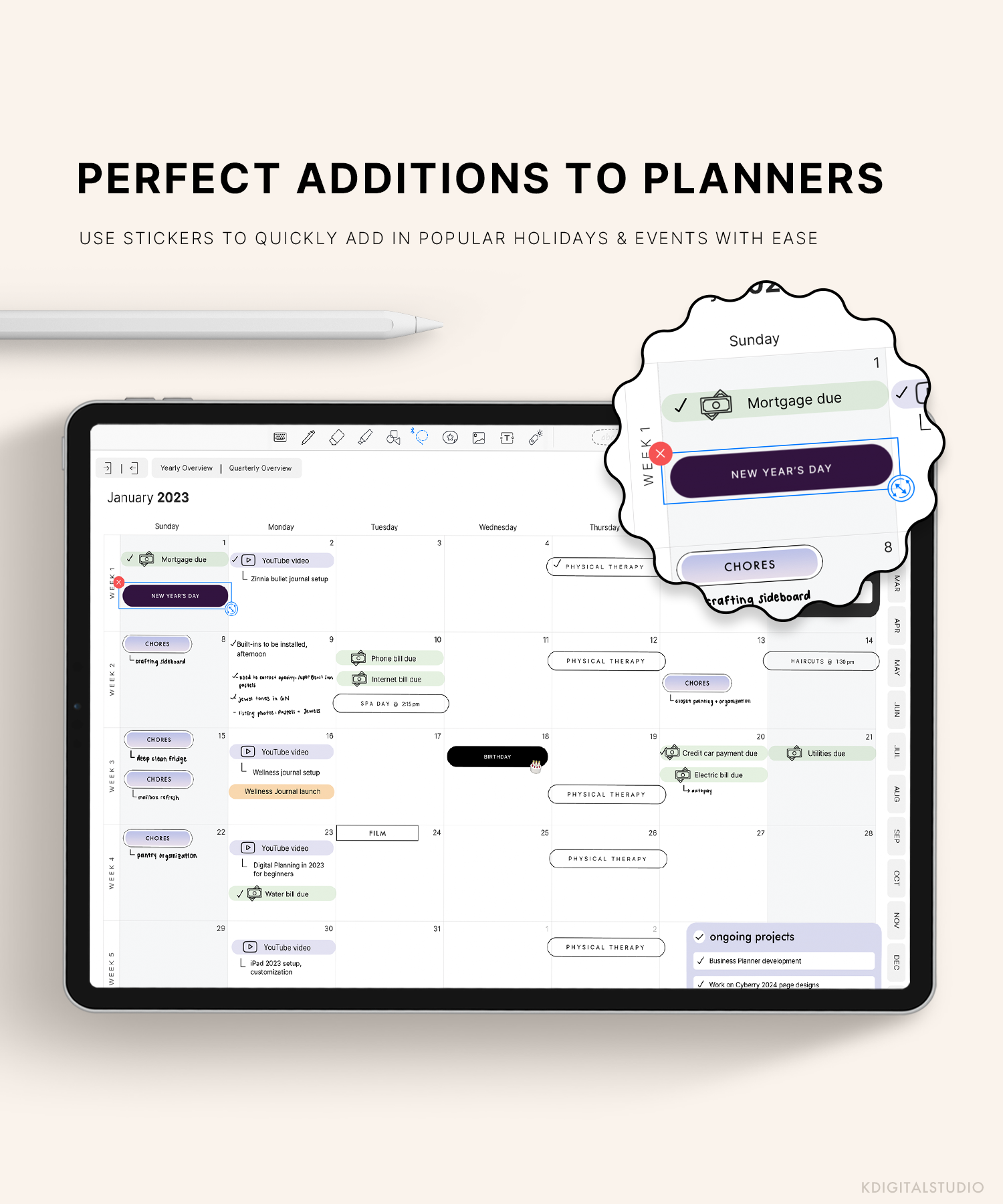 Principales días festivos y eventos (tonos joya) Pegatinas digitales