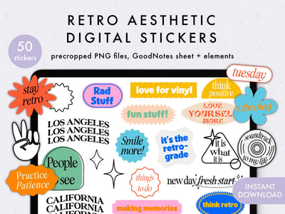 Retro Aesthetic Digital Stickers KDigitalStudio