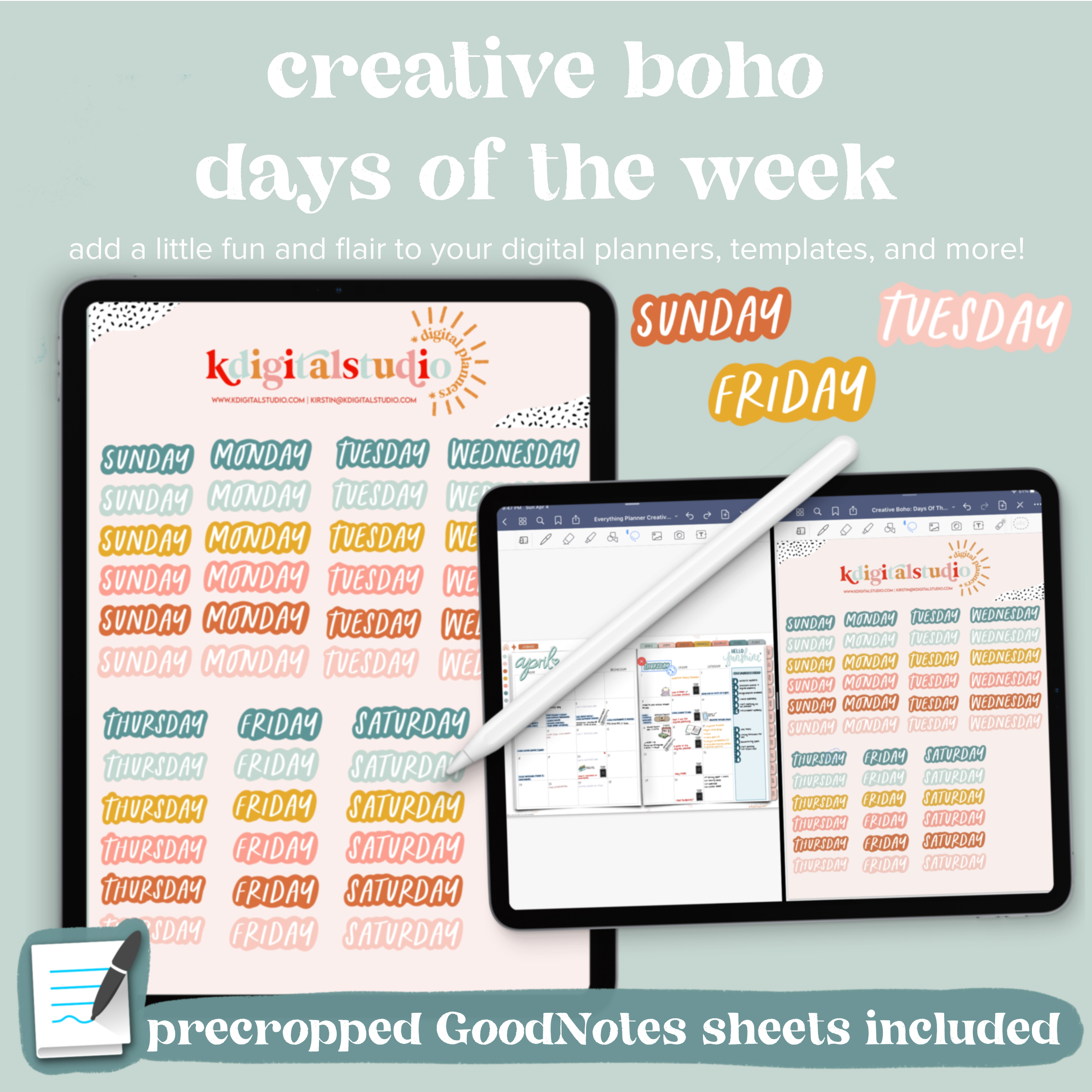 Days of the Week Digital Stickers
