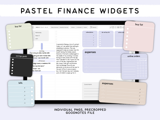 Widgets de finanzas en colores pastel