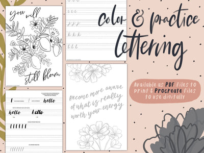 Botanical Lettering & Coloring Workbook KDigitalStudio