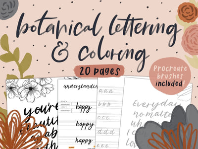 Botanical Lettering & Coloring Workbook KDigitalStudio