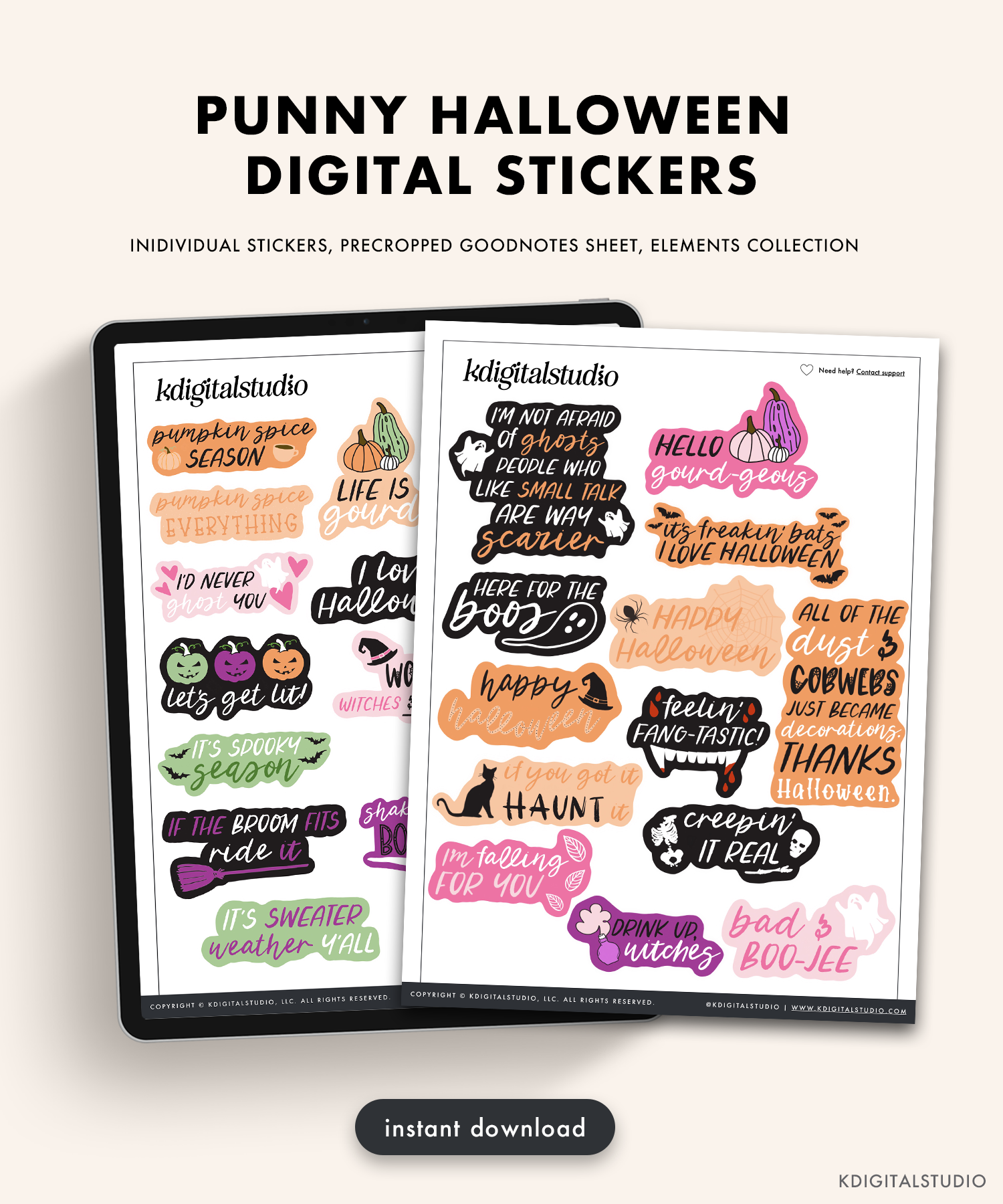 Pegatinas digitales de Halloween Punny