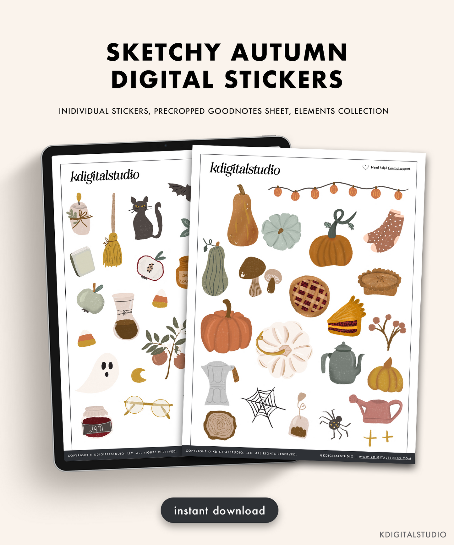 Sketchy Autumn Digital Stickers