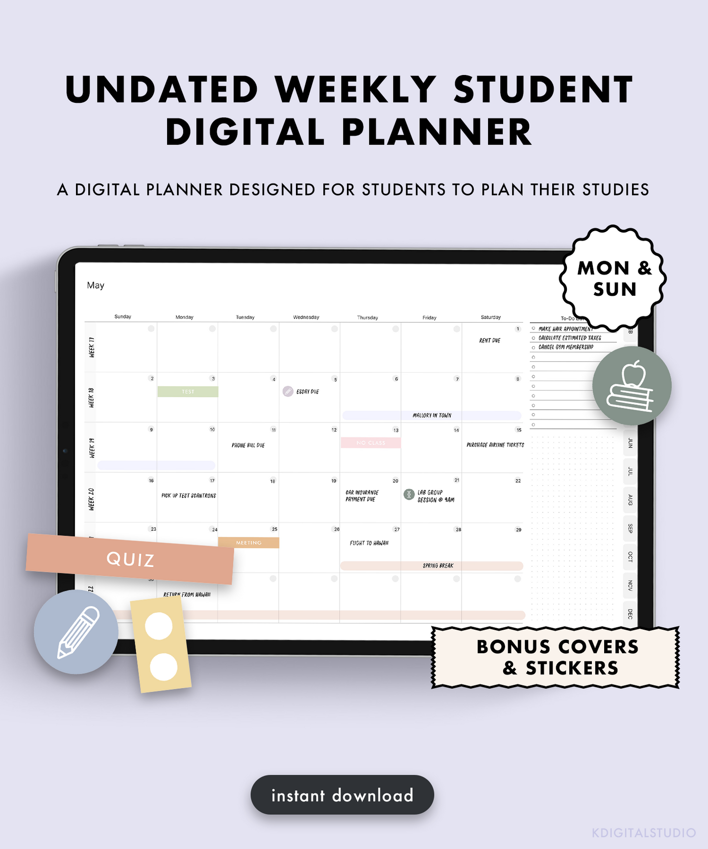 Undated Weekly Student Digital Planners