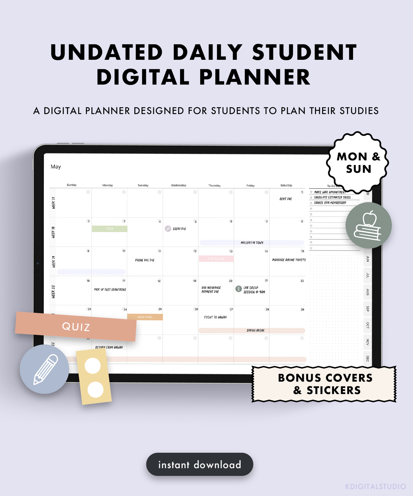 Undated Daily Student Digital Planners